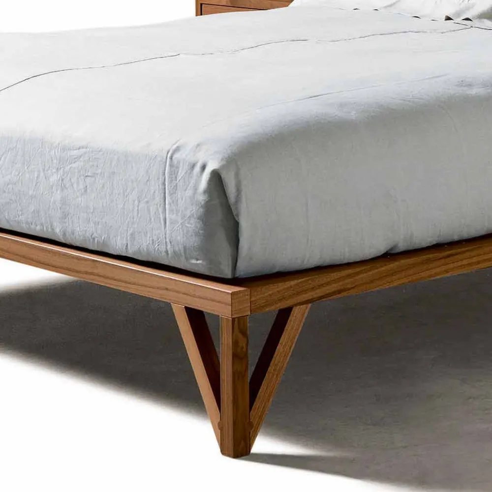 Viadurini Night Design Design Doppelbetten-Doppelbett 160x200cm, Basis aus massivem Nussholz Desing Alain