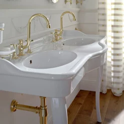 Viadurini Bathroom Vintage Waschbecken|Keramikwaschbecken-Doppelschüssel Consolle Waschbecken mit Keramikfüßen, Made in Italy - Paulina