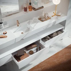 Viadurini Bathroom Badmöbel Hängend-Doppelte Badezimmerkomposition mit rechteckigem Spiegel und Waschbecken, hergestellt in Italien – Palom