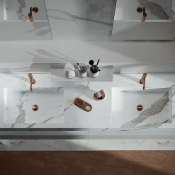 Viadurini Bathroom Badmöbel Hängend-Doppelte Badezimmerkomposition mit rechteckigem Spiegel und Waschbecken, hergestellt in Italien – Palom