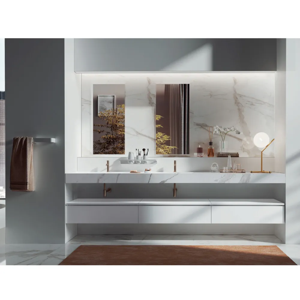 Viadurini Bathroom Badmöbel Hängend-Doppelte Badezimmerkomposition mit rechteckigem Spiegel und Waschbecken, hergestellt in Italien – Palom