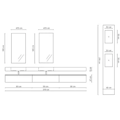 Viadurini Bathroom Badmöbel Hängend-Doppelte Badezimmerkomposition mit rechteckigem Spiegel und Waschbecken, hergestellt in Italien – Palom