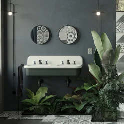 Viadurini Bathroom Vintage Waschbecken|Farbige Waschbecken-Doppelwaschbecken mit rechteckiger Keramikstruktur – Kevin