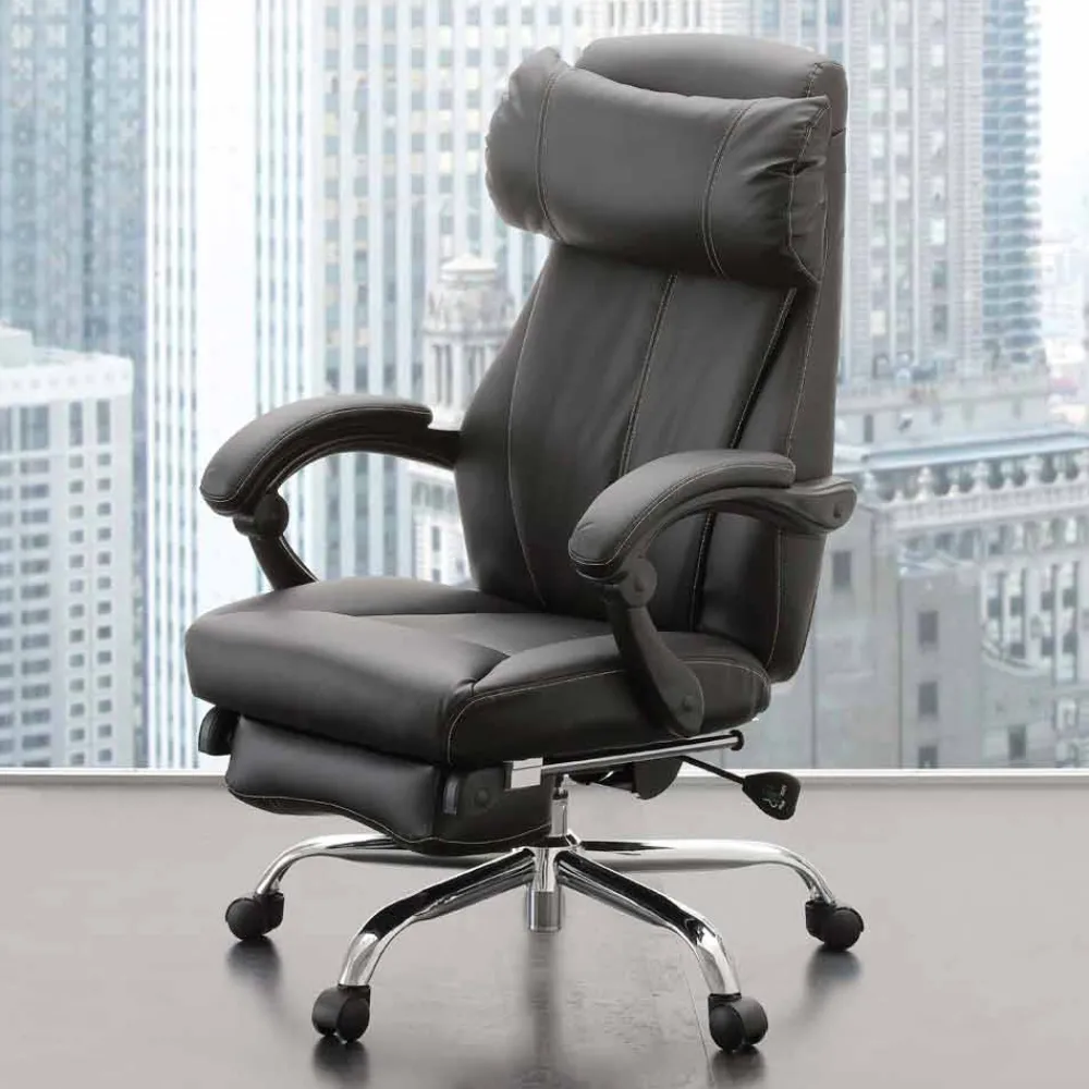 Viadurini Living Bürosessel-Drehbarer und verstellbarer Bürosessel aus schwarzem Kunstleder - Nazzareno