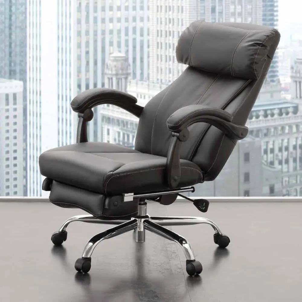 Viadurini Living Bürosessel-Drehbarer und verstellbarer Bürosessel aus schwarzem Kunstleder - Nazzareno