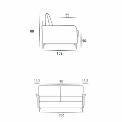 Stile Relax Moderne Sofas-Dreisitzer-Sofa maxi L205cm modernes Design aus Kunstleder/Stoff Erica