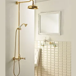 Viadurini Bathroom Duschsäulen-Duschgruppe mit Gleitschiene aus Vintage-Messing, Made in Italy – Katerina