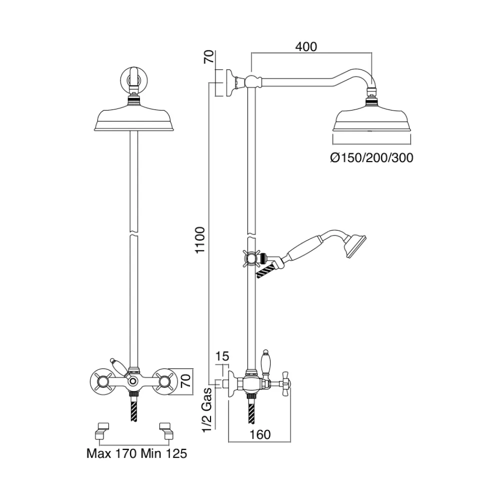 Viadurini Bathroom Duschsäulen-Duschgruppe mit Gleitschiene aus Vintage-Messing, Made in Italy – Katerina