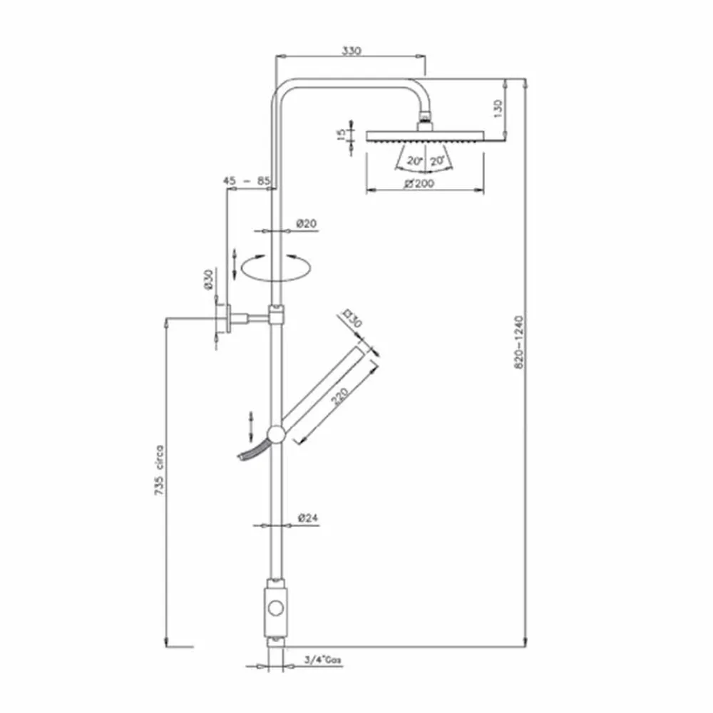 Viadurini Taps Duschsäulen-Duschsäule aus Messing mit Duschkopf und Handbrause in Abs Made in Italy - Lesio