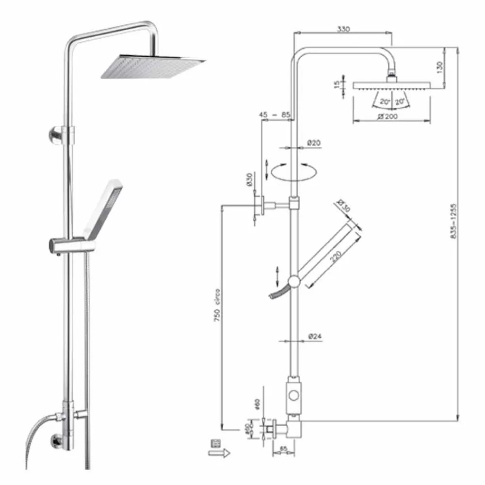 Viadurini Taps Duschsäulen-Duschsäule aus Messing mit Duschkopf und Handbrause in Abs Made in Italy - Lesio