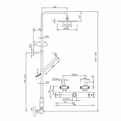 Viadurini Taps Duschsäulen-Duschsäule aus verchromtem Messing mit quadratischem Duschkopf Made in Italy - Studio