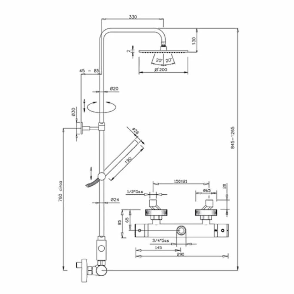 Viadurini Taps Duschsäulen-Duschsäule aus verchromtem Messing mit quadratischem Duschkopf Made in Italy - Studio