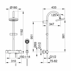 Viadurini Taps Duschsäulen-Duschsäule mit Duschkopf und Handbrause aus verchromtem Messing, hohe Qualität - Zanio