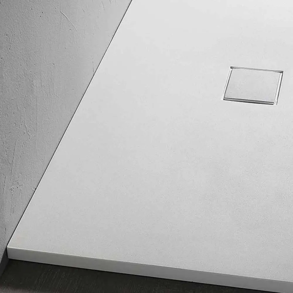 Viadurini Bathroom Rechteckige Duschwannen-Duschwanne aus Kunstharz mit weißem Samteffekt 100 x 70 mit Ablaufabdeckung - Estimo