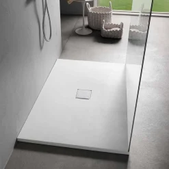 Viadurini Bathroom Rechteckige Duschwannen-Duschwanne aus rechteckigem Harz mit weißem Samteffekt 140 x 80 cm - Estimo