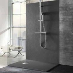 Viadurini Bathroom Rechteckige Duschwannen-Duschwanne 140x70 aus Stein-Effekt-Harz mit Stahlgitter - Domio