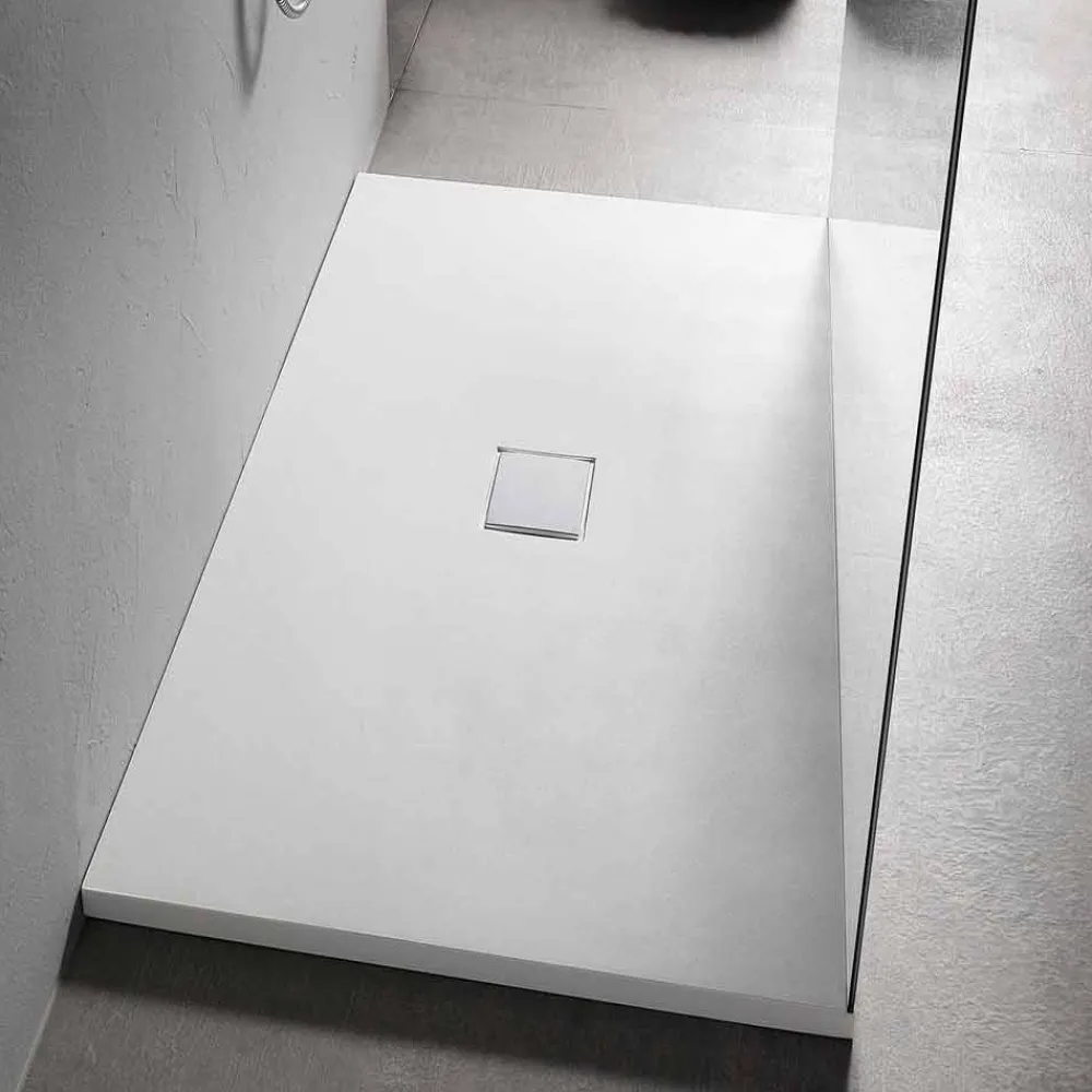 Viadurini Bathroom Rechteckige Duschwannen-Duschwanne 160x80 cm aus weißem Harz mit Ablauf und Abdeckung - Estimo