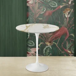 Viadurini Living Moderne Couchtische|Tulip Tische-Eero Saarinen H 52 Runder Couchtisch aus goldenem Calacatta-Marmor, hergestellt in Italien – Scarlet