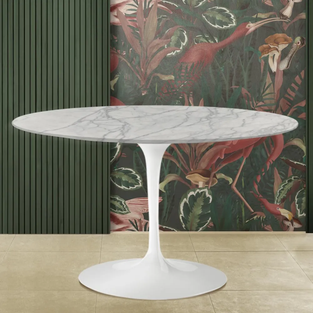 Viadurini Living Tulip Tische|Runde Tische-Eero Saarinen Tulip Tisch H 74 mit runder Platte aus Carrara Statuarietto Marmor - Scharlachrot