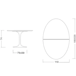 Viadurini Living Tulip Tische|Esstisch Oval-Eero Saarinen Tulip Tisch H 74 Oval ausziehbar aus weißem Flüssiglaminat - Scharlachrot