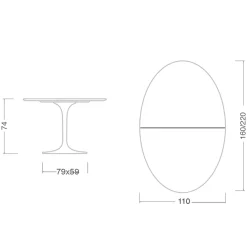 Viadurini Living Tulip Tische|Esstisch Oval-Eero Saarinen Tulip Tisch H 74 Oval ausziehbar aus schwarzem Flüssiglaminat - Scharlachrot