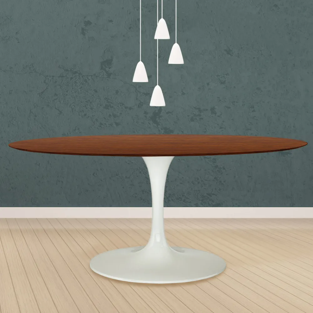 Viadurini Living Tulip Tische|Esstische-Eero Saarinen Tulip Tisch H 74 Oval in Eiche dunkel nussbaum gebeizt Made in Italy - Scharlachrot