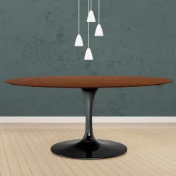 Viadurini Living Tulip Tische|Esstische-Eero Saarinen Tulip Tisch H 74 Oval in Eiche dunkel nussbaum gebeizt Made in Italy - Scharlachrot