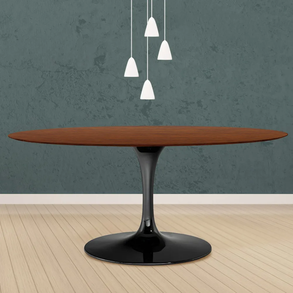 Viadurini Living Tulip Tische|Esstische-Eero Saarinen Tulip Tisch H 74 Oval in Eiche dunkel nussbaum gebeizt Made in Italy - Scharlachrot