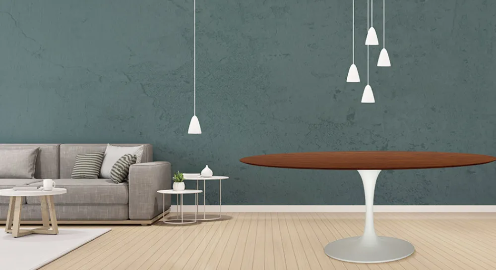 Viadurini Living Tulip Tische|Esstische-Eero Saarinen Tulip Tisch H 74 Oval in Eiche dunkel nussbaum gebeizt Made in Italy - Scharlachrot