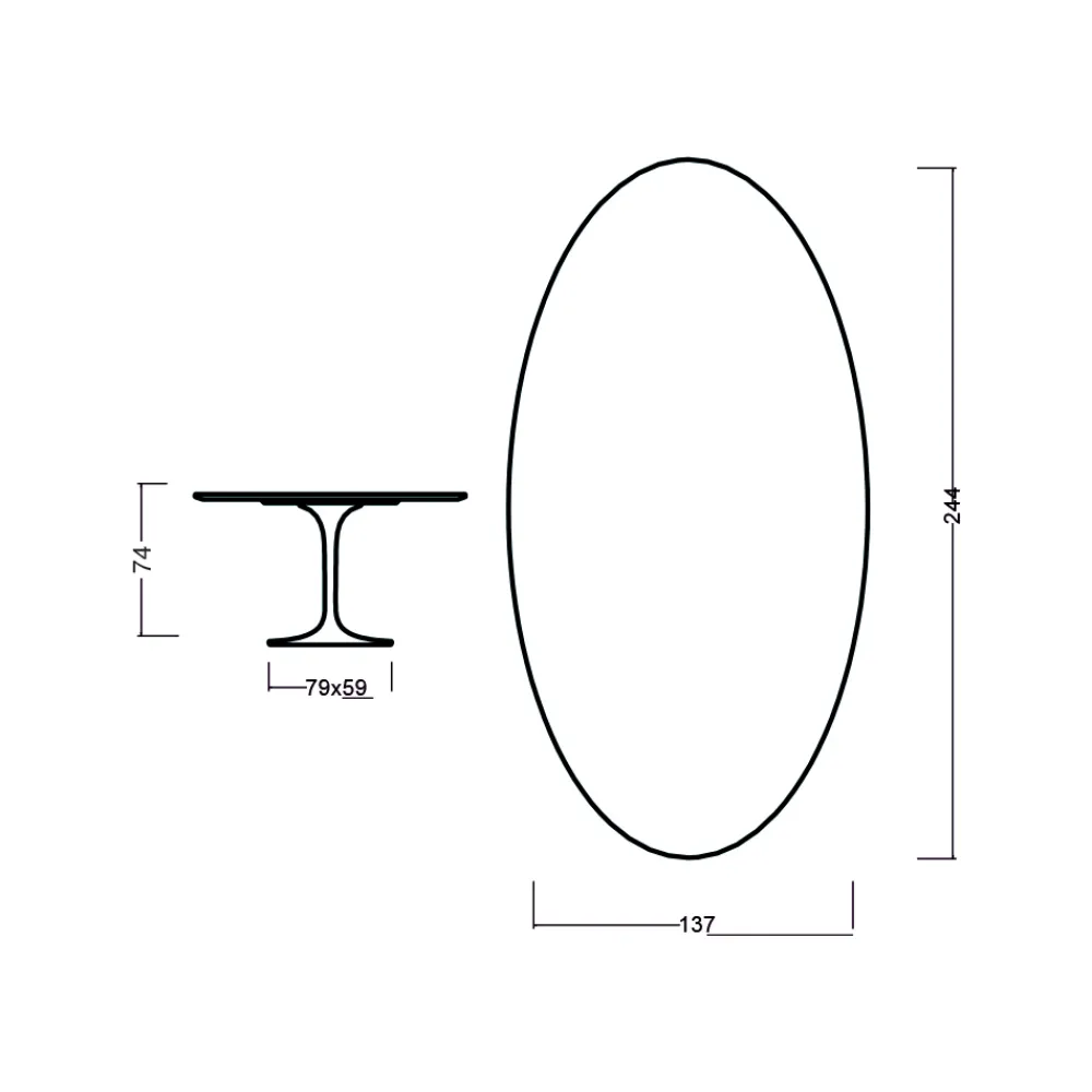 Viadurini Living Tulip Tische|Esstische-Eero Saarinen Tulip Tisch H 74 Oval in Eiche dunkel nussbaum gebeizt Made in Italy - Scharlachrot
