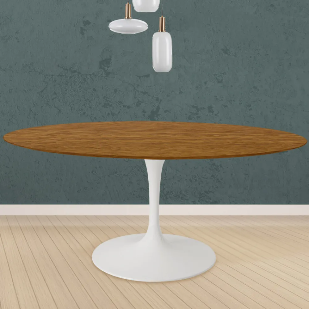 Viadurini Living Tulip Tische|Runde Tische-Eero Saarinen Tulip Tisch H 74 Rund in Eiche gebeizt Nussbaum hell Made in Italy - Scharlachrot