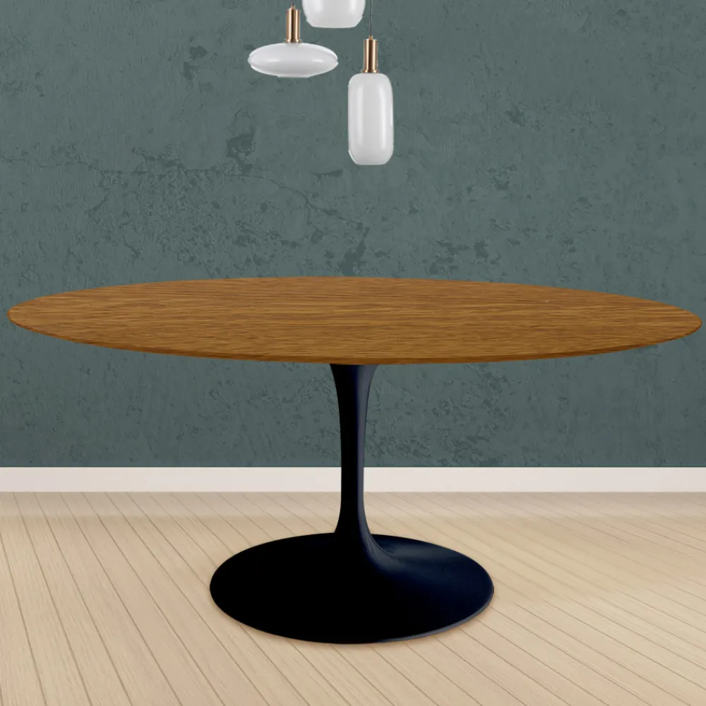 Viadurini Living Tulip Tische|Runde Tische-Eero Saarinen Tulip Tisch H 74 Rund in Eiche gebeizt Nussbaum hell Made in Italy - Scharlachrot