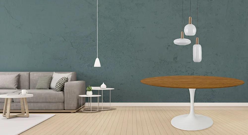 Viadurini Living Tulip Tische|Runde Tische-Eero Saarinen Tulip Tisch H 74 Rund in Eiche gebeizt Nussbaum hell Made in Italy - Scharlachrot