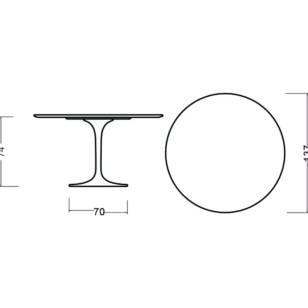Viadurini Living Tulip Tische|Runde Tische-Eero Saarinen Tulip Tisch H 74 Rund in Eiche gebeizt Nussbaum hell Made in Italy - Scharlachrot