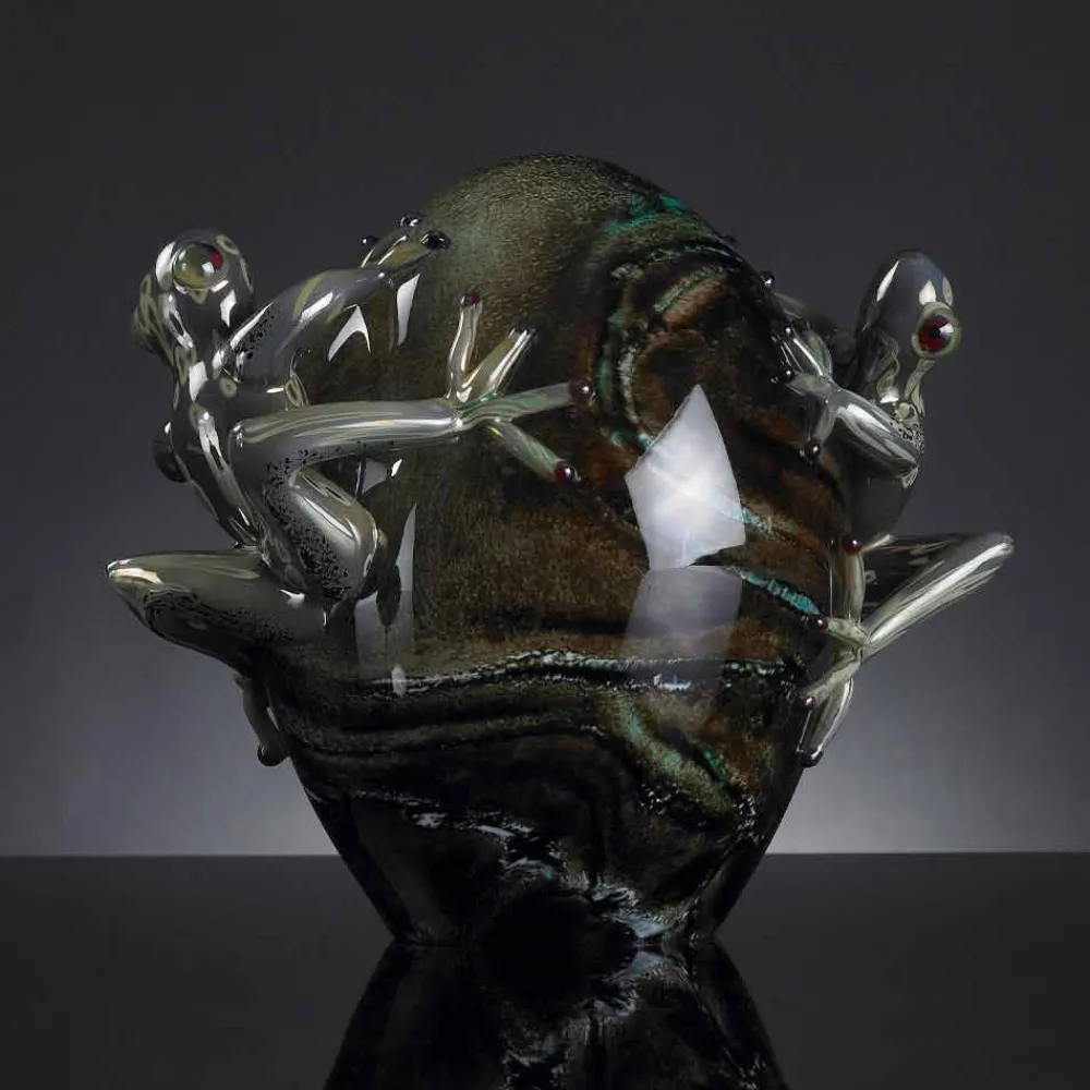 Viadurini Living Deko Artikel Und Wohnaccessoires-Eiförmiges Glasornament mit Fröschen Made in Italy - Huevo