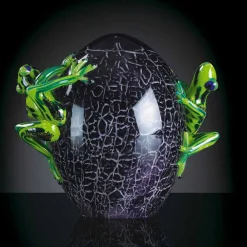 Viadurini Living Deko Artikel Und Wohnaccessoires-Eiförmiges Ornament mit Fröschen aus farbigem Glas Made in Italy - Huevo