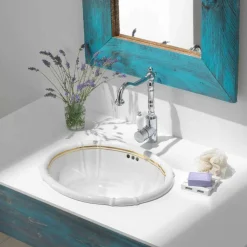 Viadurini Bathroom Keramikwaschbecken-Einbauwaschbecken aus Porzellan aus Gold 24 Karat, Santiago