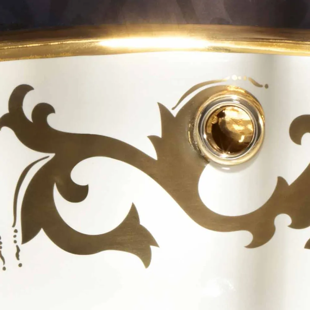 Viadurini Bathroom Waschbecken Aus Fire Clay-Einbauwaschbecken Deko aus Fire Clay und 24k Gold handgemacht, Otis