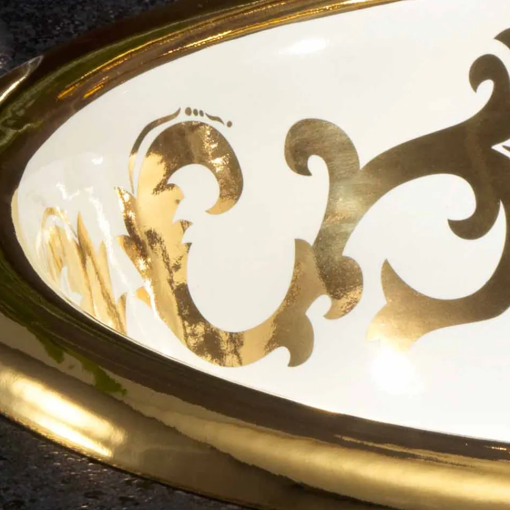 Viadurini Bathroom Waschbecken Aus Fire Clay-Einbauwaschbecken Deko aus Fire Clay und 24k Gold handgemacht, Otis