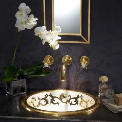 Viadurini Bathroom Waschbecken Aus Fire Clay-Einbauwaschbecken Deko aus Fire Clay und 24k Gold handgemacht, Otis