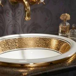 Viadurini Bathroom Waschbecken Aus Fire Clay-Einbauwaschbecken rund aus Fire Clay und 24k Gold made in Italy, Otis