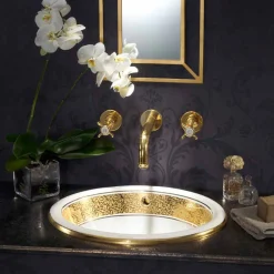 Viadurini Bathroom Waschbecken Aus Fire Clay-Einbauwaschbecken rund aus Fire Clay und 24k Gold made in Italy, Otis