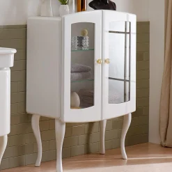 Viadurini Bathroom Badmöbel Stehend-Einfarbige Badezimmervitrine mit 2 Türen und Glasböden – Candy