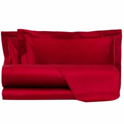 Viadurini Textile Bettlaken-Einfarbige Blätter komplett in Baumwollsatin für Doppelbett - Hibiskus
