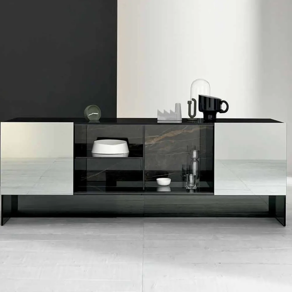 Viadurini Living Sideboards-Eingangsdesign Sideboard mit 2 Türen aus Rauchglas Made in Italy - Scocca