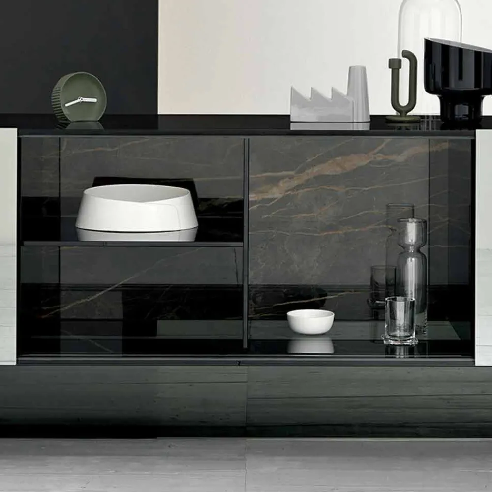 Viadurini Living Sideboards-Eingangsdesign Sideboard mit 2 Türen aus Rauchglas Made in Italy - Scocca