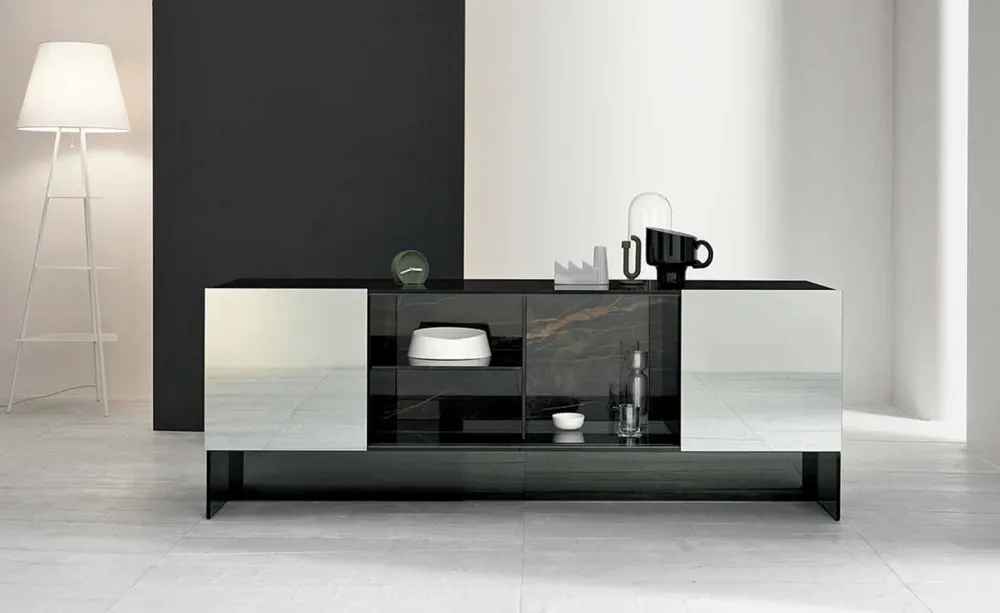 Viadurini Living Sideboards-Eingangsdesign Sideboard mit 2 Türen aus Rauchglas Made in Italy - Scocca