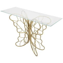 Viadurini Living Konsolentisch Flur-Eingangskonsole aus Goldeisen mit transparenter Glasplatte - Farella
