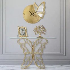 Viadurini Living Konsolentisch Flur-Eingangskonsole aus Goldeisen mit transparenter Glasplatte - Farella