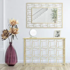 Viadurini Living Konsolentisch Flur-Eingangskonsole mit goldenem Spiegel und Eisenstruktur - Bollina